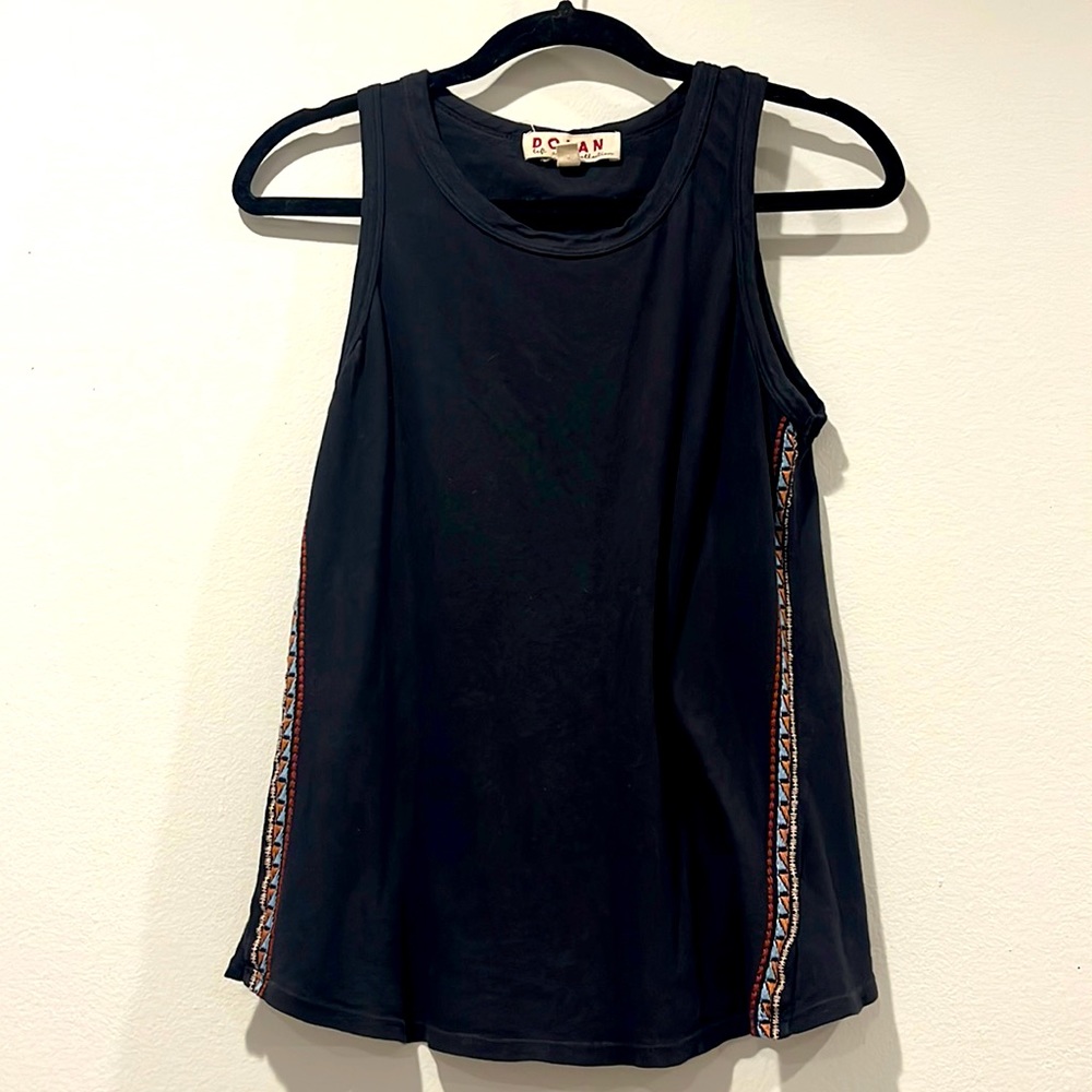 Black Cotton Anthropologie Tank With Western Embroidery | S